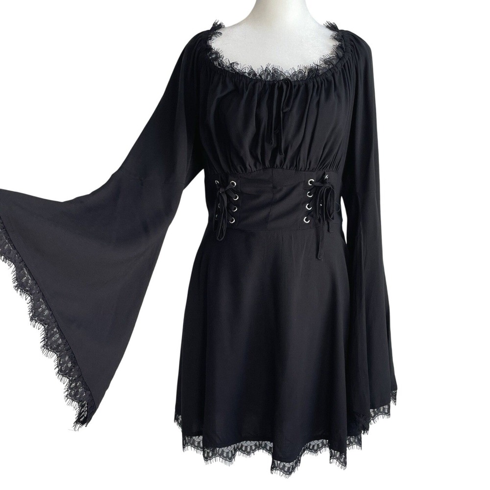 Hot Topic Cosmic Aura Corset‎ Bell Sleeve Dress XL Vampy Whimsigoth Dark Fairy